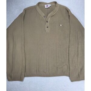 Vintage Disney Cruise Line Sweater Mens L Tan Cotton Knit Henley Made USA Dad